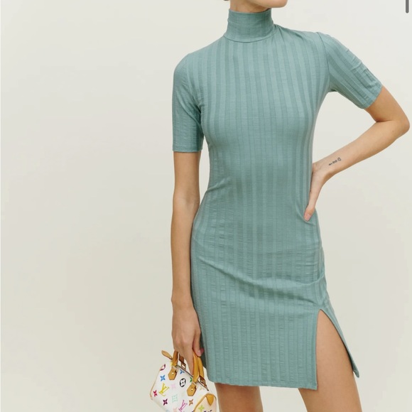Reformation Zia Knit Dress in Robin’s Egg Size M - Picture 2 of 5